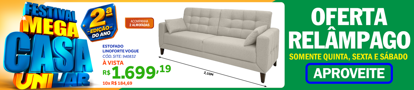 Sofá Living Vogue 210cm Linoforte 2 Assentos Pé de Madeira Linho Cinza