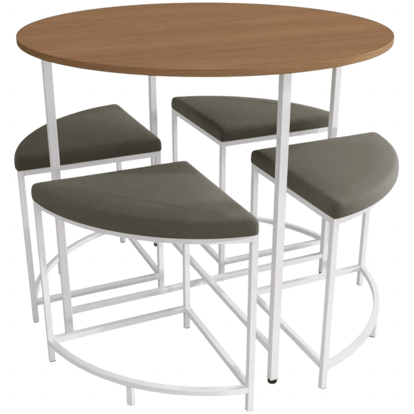 Mesa Redonda Industrial com 4 Bancos Beges Kappesberg Crome Canela e Branco