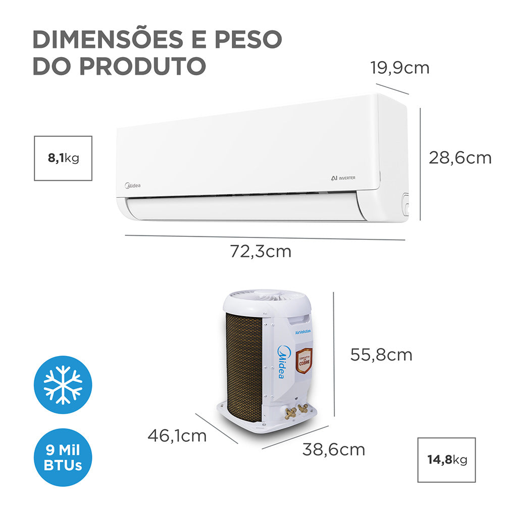 Ar-Condicionado Split Inverter Midea 9000 BTUs AI AirVolution Frio Branco 220V