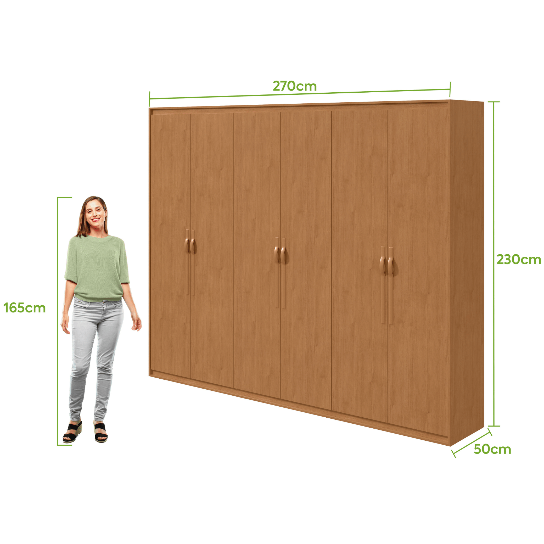Roupeiro Suavitá Lopas 270cm 100% MDF 6 Portas Amêndoa Clean