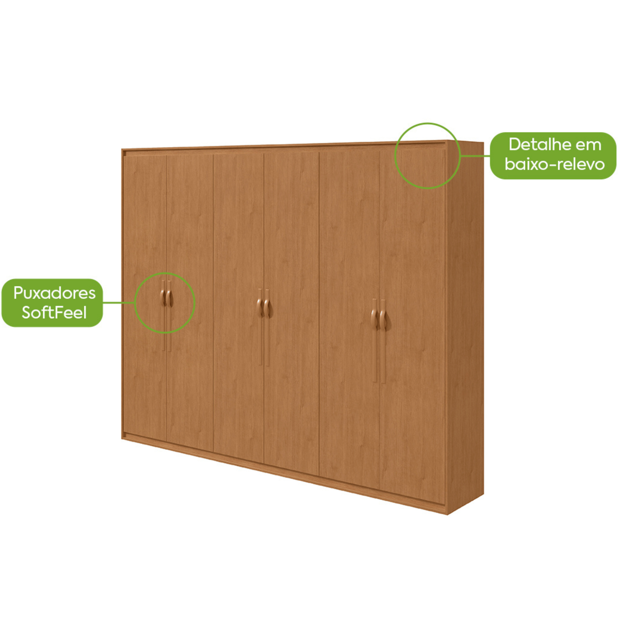 Roupeiro Suavitá Lopas 270cm 100% MDF 6 Portas Amêndoa Clean