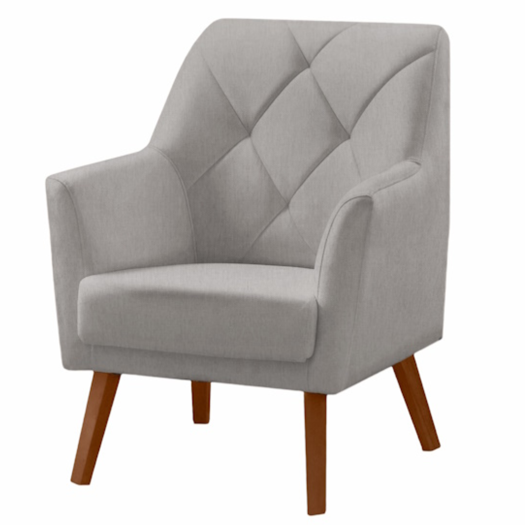 Poltrona Grecia 70cm Konfort Pés Trapézio Castanho Linho Cinza