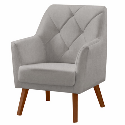 Poltrona Grecia 70cm Konfort Pés Trapézio Castanho Linho Cinza
