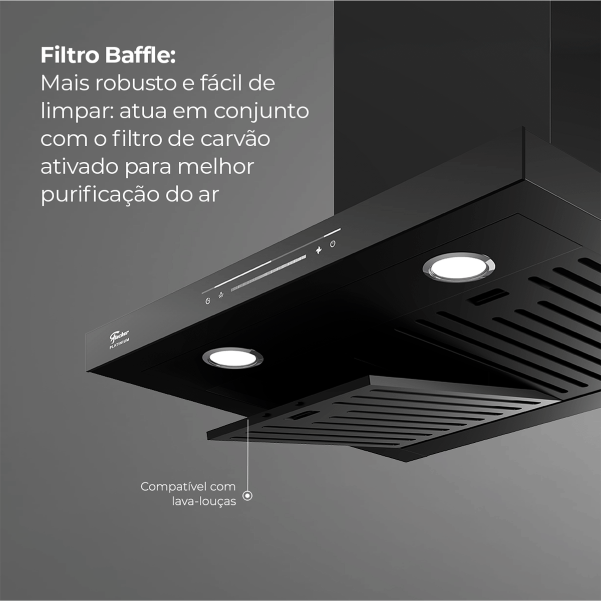 Coifa de Parede Fischer Platinium 60cm Controle por Gesto Preto 220V