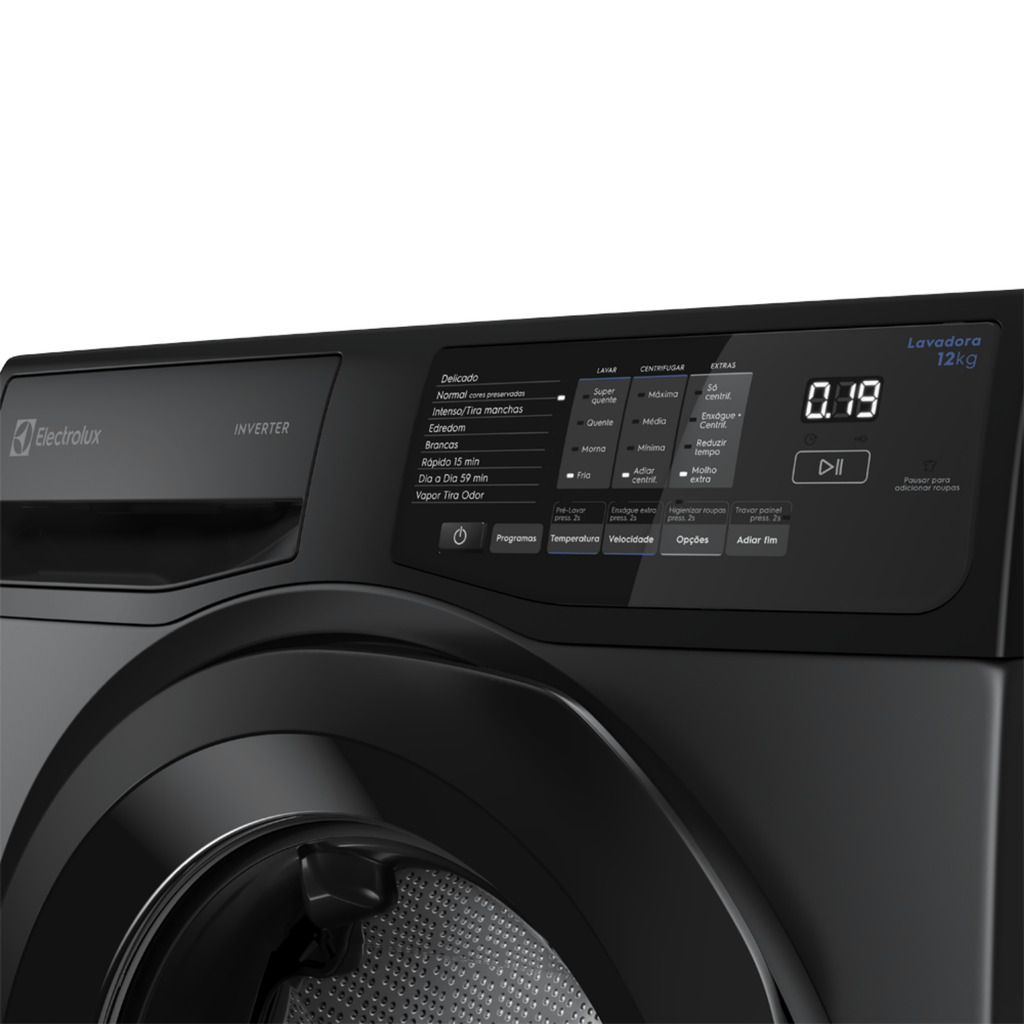 Lavadora de Roupas Electrolux 12KG LFC12 Lavagem Inteligente Inverter com Água Quente Cinza Ônix 220V