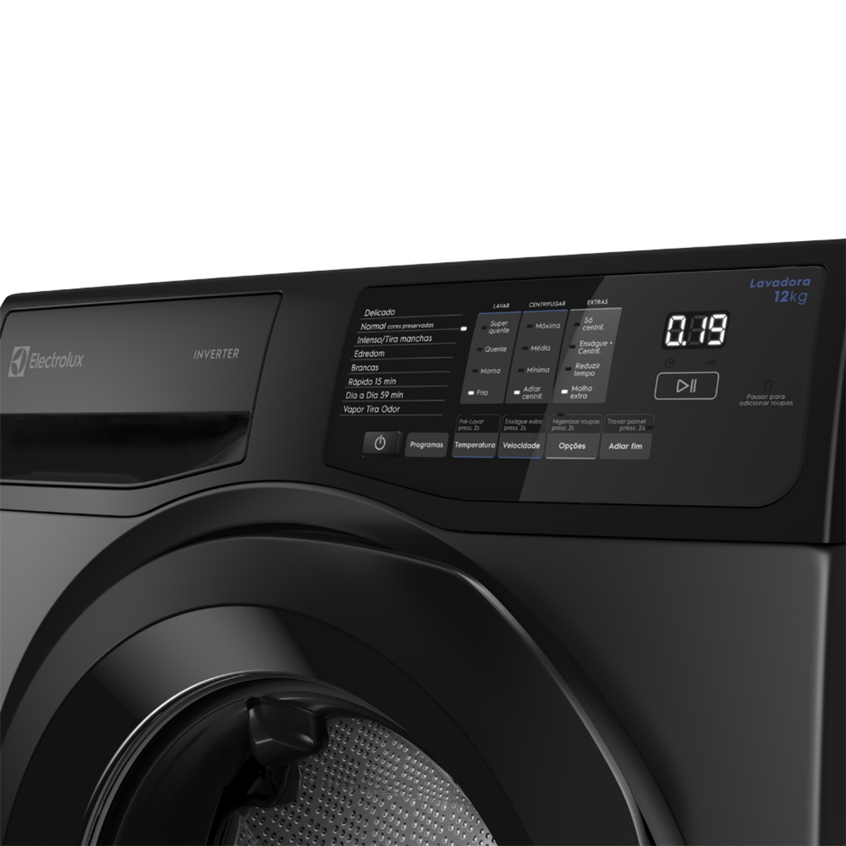 Lavadora de Roupas Electrolux 12KG LFC12 Lavagem Inteligente Inverter com Água Quente Cinza Ônix 220V