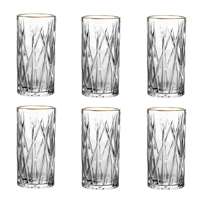 Jogo 6 Copos Full-Fit em Cristal Ecológico  350ml Borda Dourada