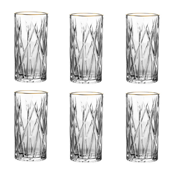 Jogo 6 Copos Full-Fit em Cristal Ecológico  350ml Borda Dourada