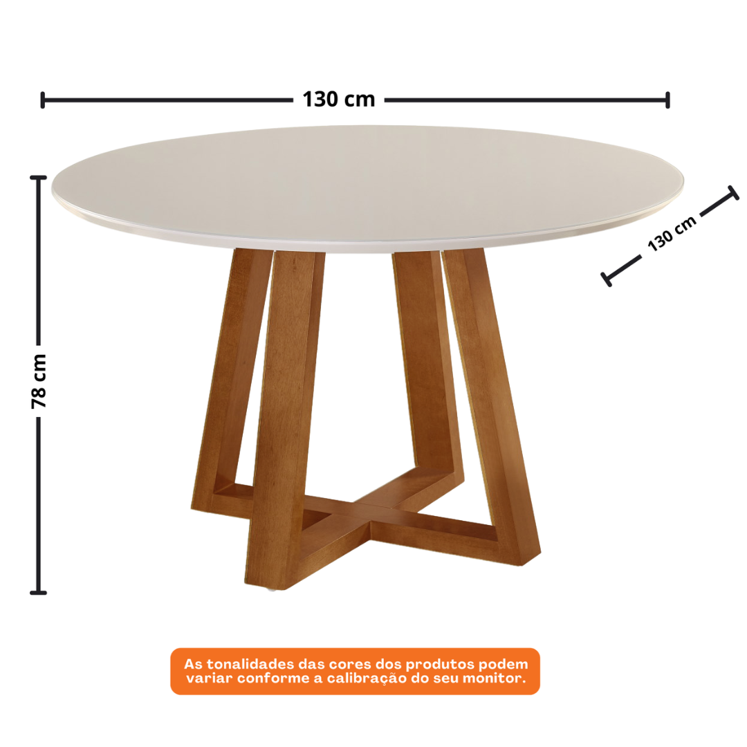 Mesa Redonda Versatile Ferrati 130x130cm Champanhe Tampo com Vidro New Off White