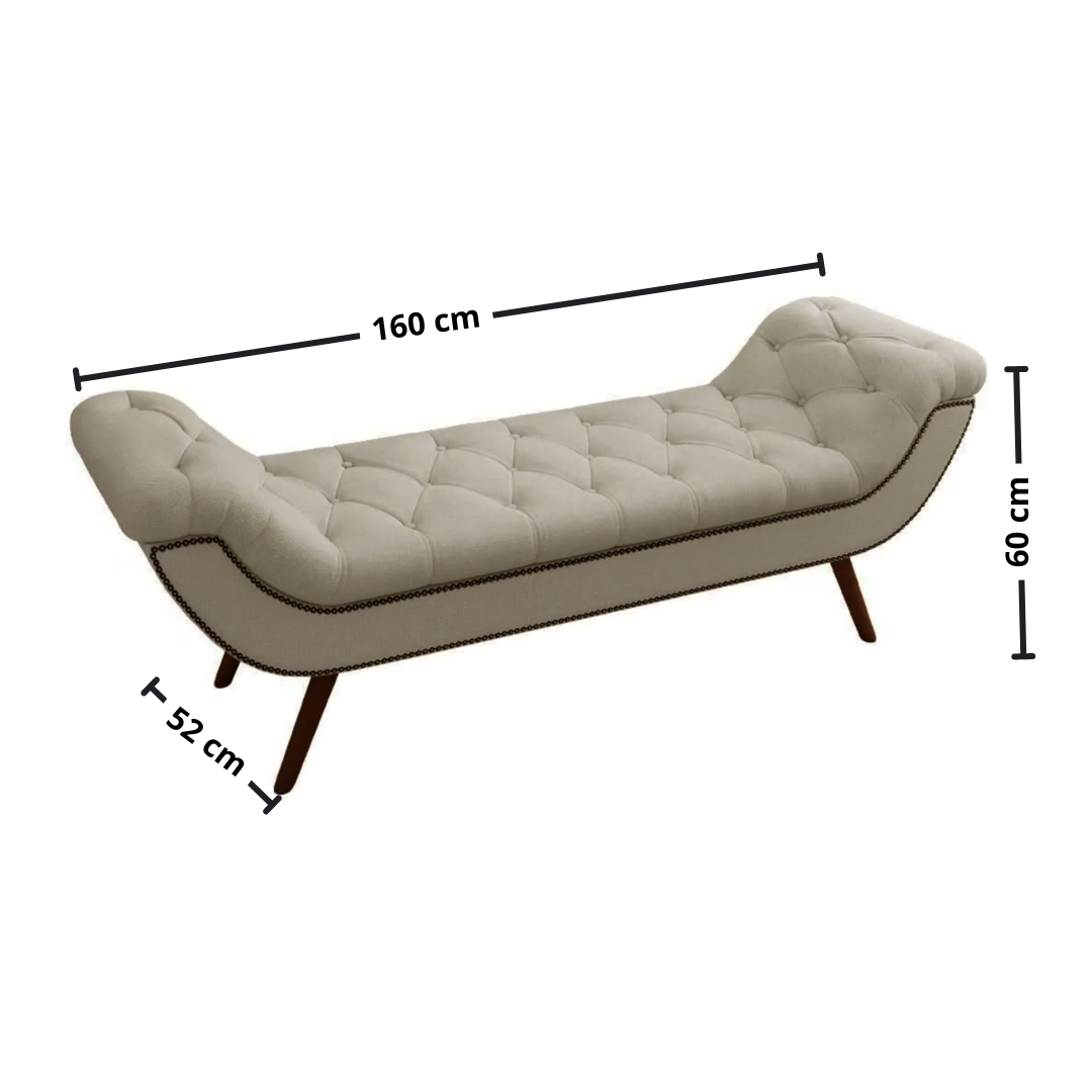 Puff Recamier Veneza Perfan 160cm com Tachas Bege