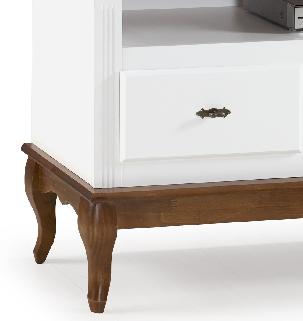 Rack Rústico 150cm Linz 60501 3 Gavetas Branco e Imbuia