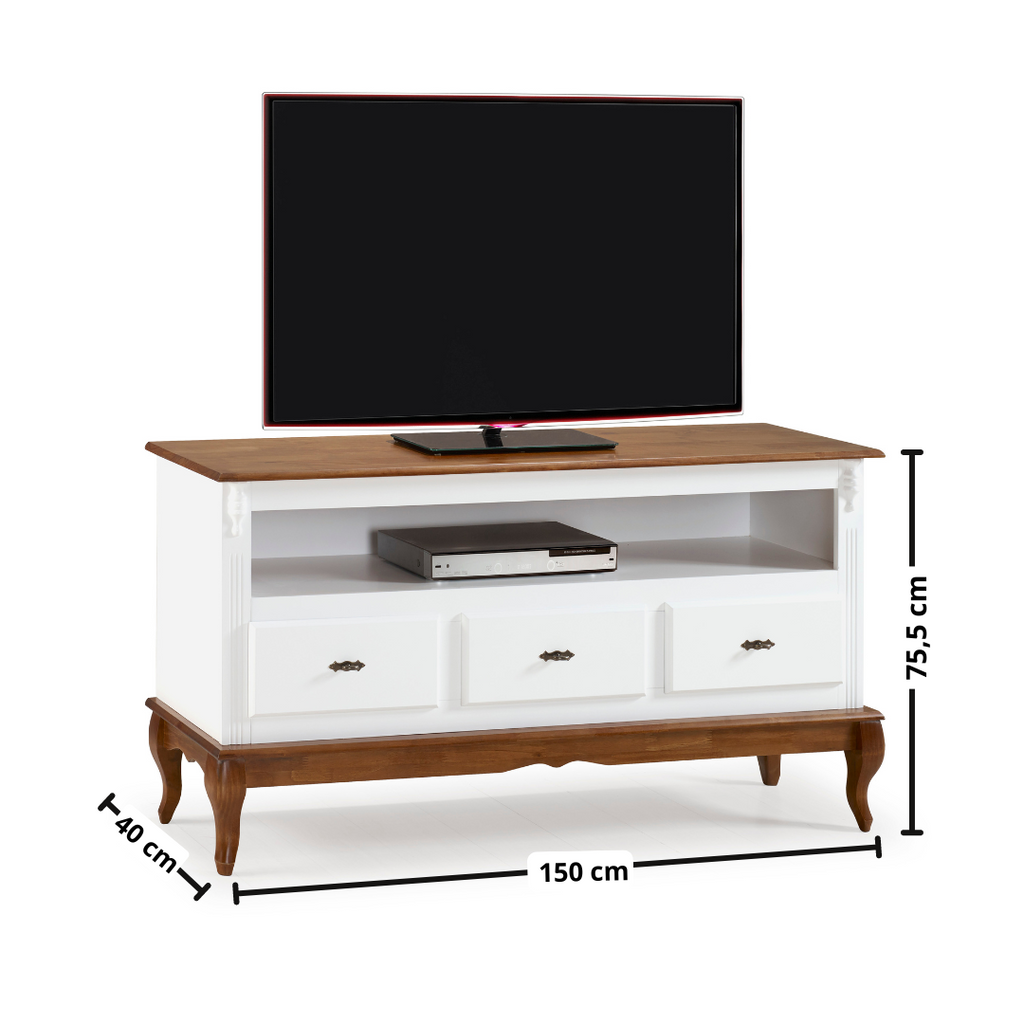 Rack Rústico 150cm Linz 60501 3 Gavetas Branco e Imbuia