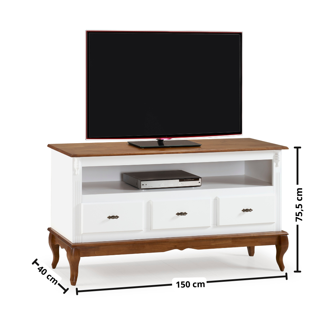 Rack Rústico 150cm Linz 60501 3 Gavetas Branco e Imbuia