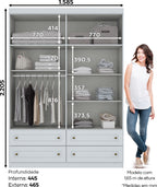 Roupeiro Americano Henn 159cm 4 Portas 4 Gavetas Branco