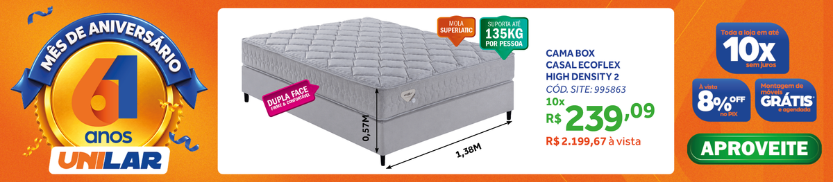 Conjunto Cama Box High Density II Casal Ecoflex 138x188x57cm Molas Superlastic Prata