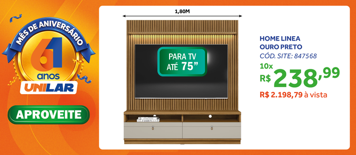 Home Ouro Preto Linea 180cm com Led Nature/Off White