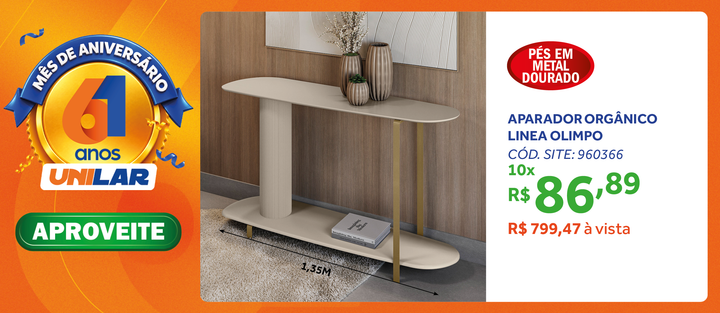 Aparador Olimpo Linea Orgânico Off White com Pés Dourados