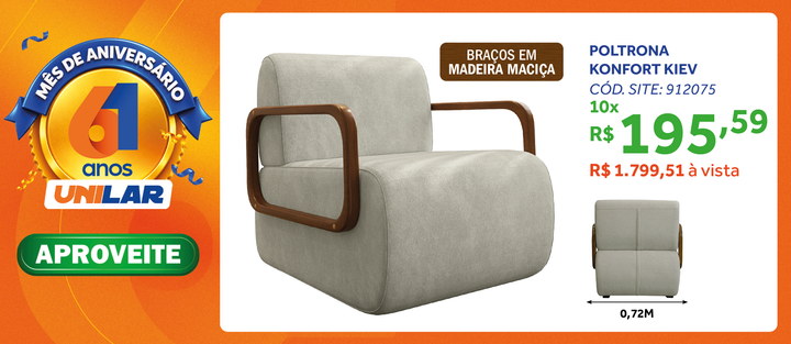 Poltrona Kiev 72cm Konfort Braços em Madeira Linho Cappuccino