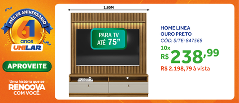 Home Ouro Preto Linea 180cm com Led Nature/Off White