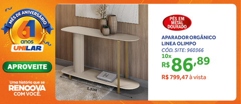 Aparador Olimpo Linea Orgânico Off White com Pés Dourados
