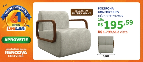 Poltrona Kiev 72cm Konfort Braços em Madeira Linho Cappuccino