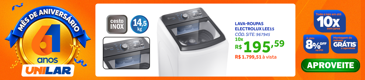 Lavadora de Roupas Electrolux Efficient 14,5kg LEE15 Branco 220V