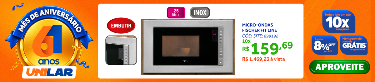 Micro-ondas de Embutir Fischer 25L Fit Line Inox 220V