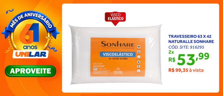 Travesseiro Viscoelástico Naturalle Sonhare 63x42cm Branco
