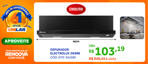 Depurador de Ar de Embutir Electrolux Efficient 90cm DE9RB Retrátil com LED Black 220V