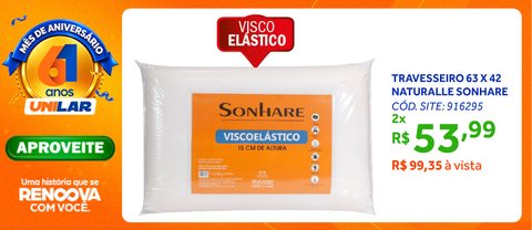 Travesseiro Viscoelástico Naturalle Sonhare 63x42cm Branco
