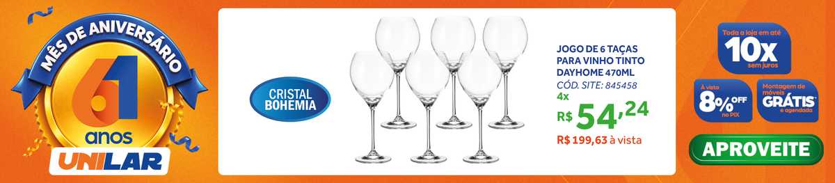 Jogo de 6 Taças para Vinho Dayhome Cristal Bohemia 470ml