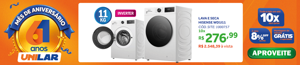 Lava e Seca Hisense 11KG Infinite Series Compacta Fit Inverter 220V