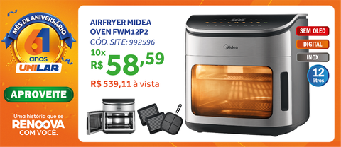 Fritadeira Elétrica Sem Óleo AirFryer 12L Midea Oven Digital Inox 220V
