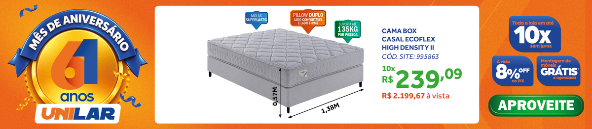 Conjunto Cama Box High Density II Casal Ecoflex 138x188x57cm Molas Superlastic Prata