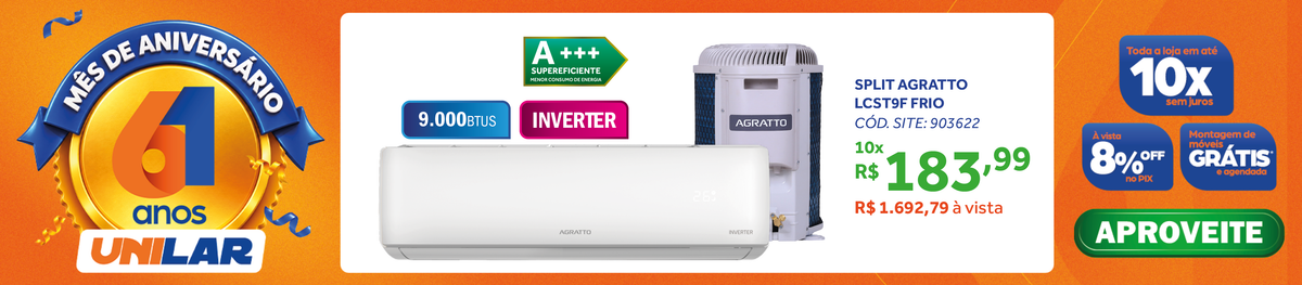 Ar-Condicionado Split Inverter LIV Agratto 9.000 BTUs Frio LCST9F-02I 220V