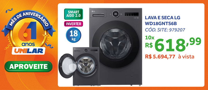 Lava e Seca Smart LG 18KG Inverter AI DD 2.0 Black Inox 220V