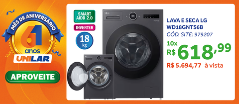 Lava e Seca Smart LG 18KG Inverter AI DD 2.0 Black Inox 220V