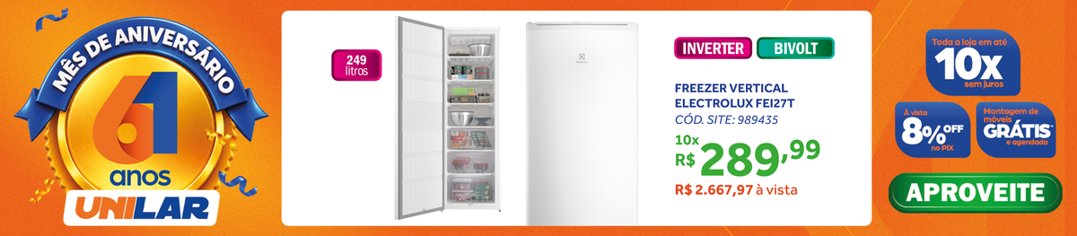 Freezer Vertical Efficient Electrolux 249L Inverter FEI27T Branco Bivolt