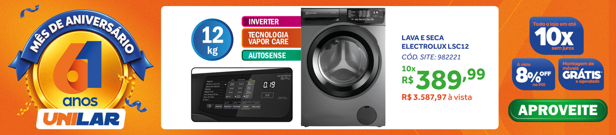 Lava e Seca Electrolux 12kg LSC12 Inverter Lavagem Inteligente Cinza Ônix 220V