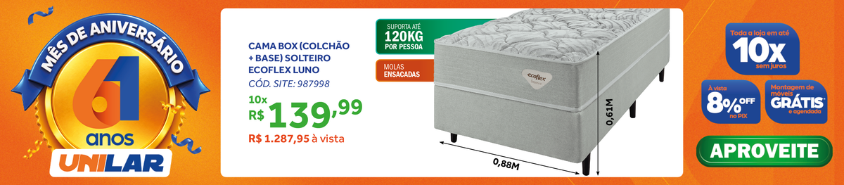 Conjunto Cama Box Luno Solteiro Ecoflex 88X188x61 Molas Ensacadas Prata