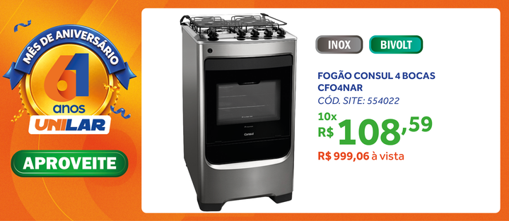 Fogão 4 Bocas Consul CFO4N Piso Inox Bivolt
