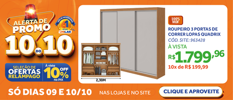 Roupeiro Quadrix Lopas 230cm 3 Portas Correr 100% MDF Flex  Off White e Amêndoa
