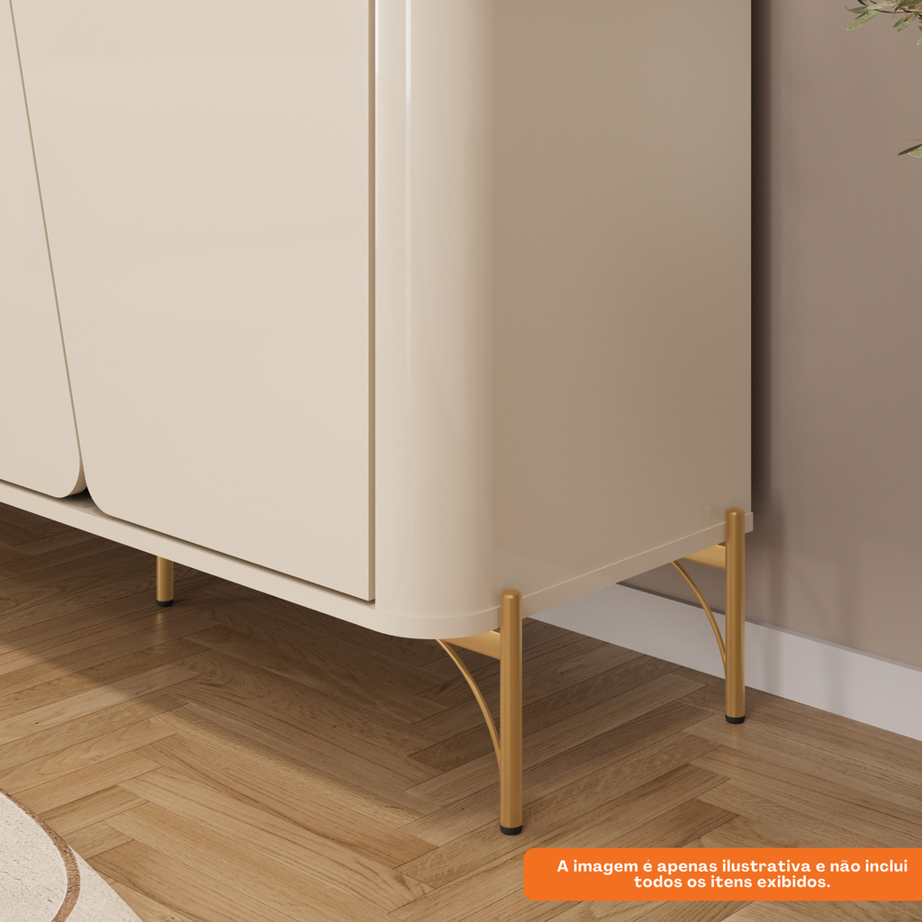 Balcão Buffet Liara Dj Móveis 180cm 4 Portas Off White com Dourado