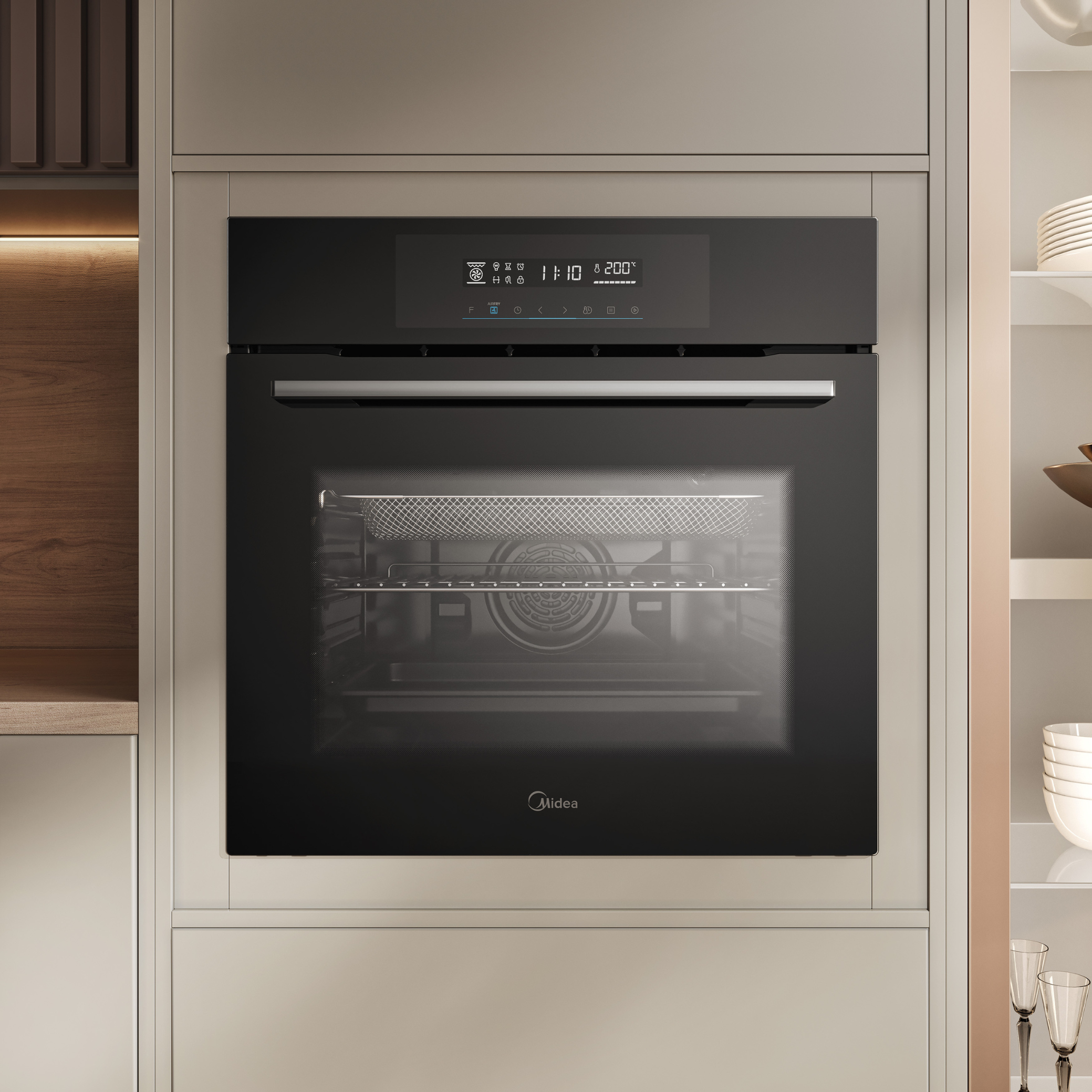 Forno de Embutir Elétrico Midea 80L TST80P2 com Função Air Fryer Preto 220V