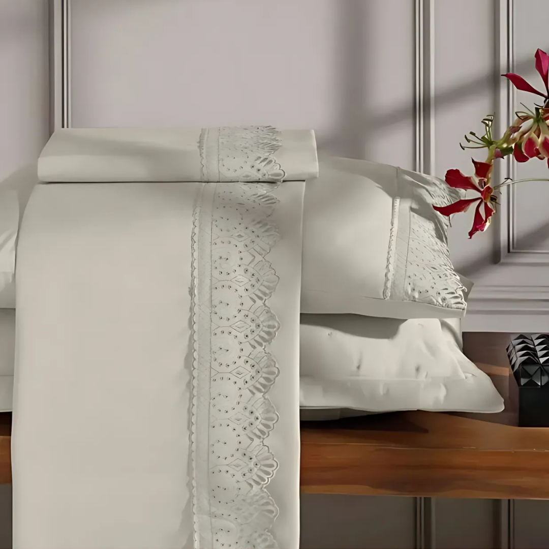 Jogo de Roupa de Cama Queen 4 Peças Hedrons Rendas Toque de Algodão  Antílope