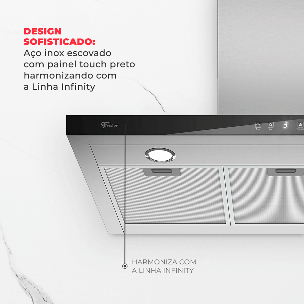 Coifa de Parede Fischer Infinity 90cm Controle por Gesto Inox 220V