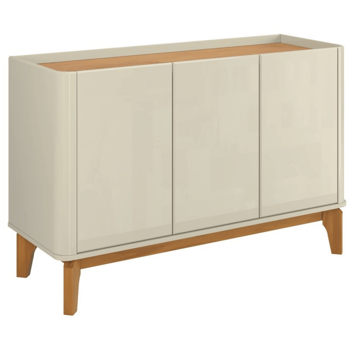 Balcão Buffet Flip Patrimar 123cm 3 Portas Off White e Cinamomo