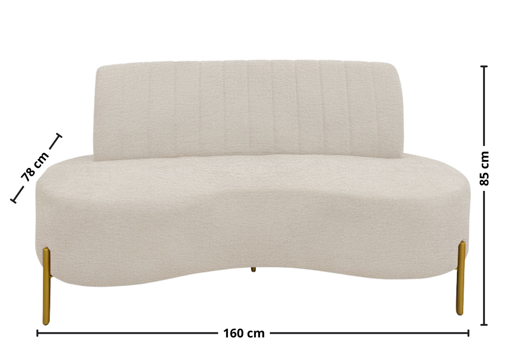 Sofá Living Qatar 160cm Konfort Pés em Metal Dourado Boucle Creme