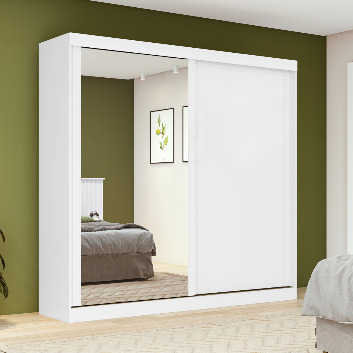 Roupeiro Zeine Lopas 180cm 2 Portas Correr com Espelho Branco