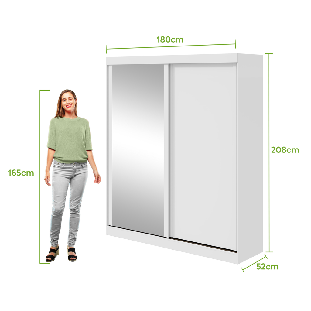 Roupeiro Zeine Lopas 180cm 2 Portas Correr com Espelho Branco